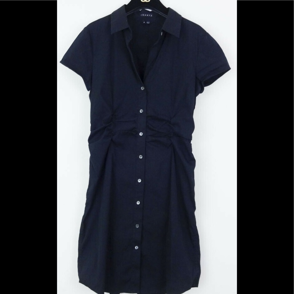 THEORY JALEEN BLACK STRETCH COTTON SHORT SLEEVE SHIRT DRESS SIZE 2